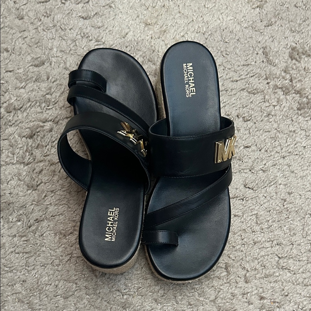 Michael Kors Black and Gold Slide Sandals